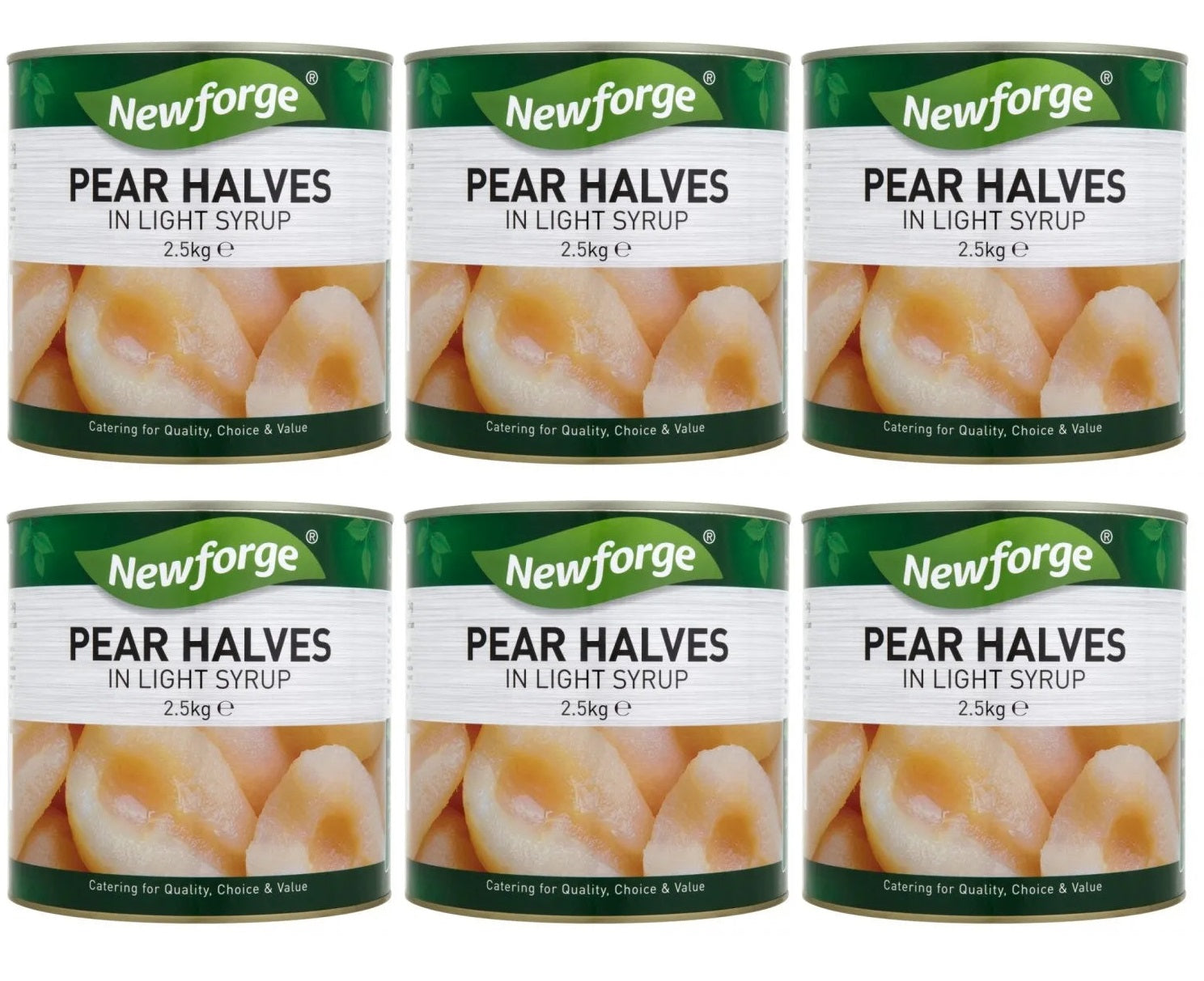6 x Newforge Pear Halves In Light Syrup 2.5Kg