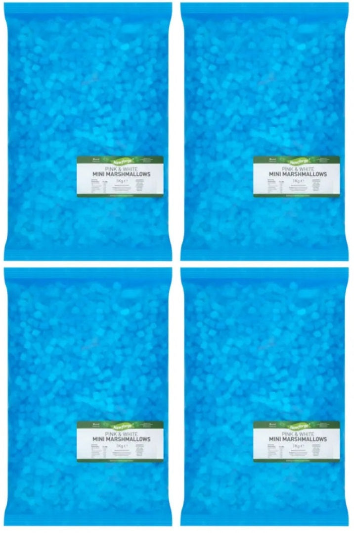 4 x Newforge Pink & White Mini Marshmallows 1Kg