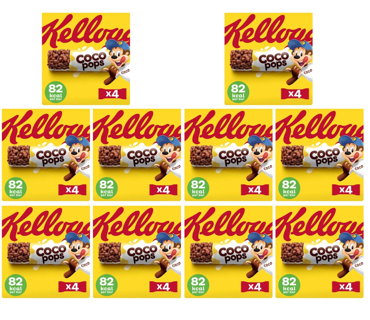 10 X Kellogg'S Coco Pops Chocolate Cereal Bars 4 Pack - 80Gm