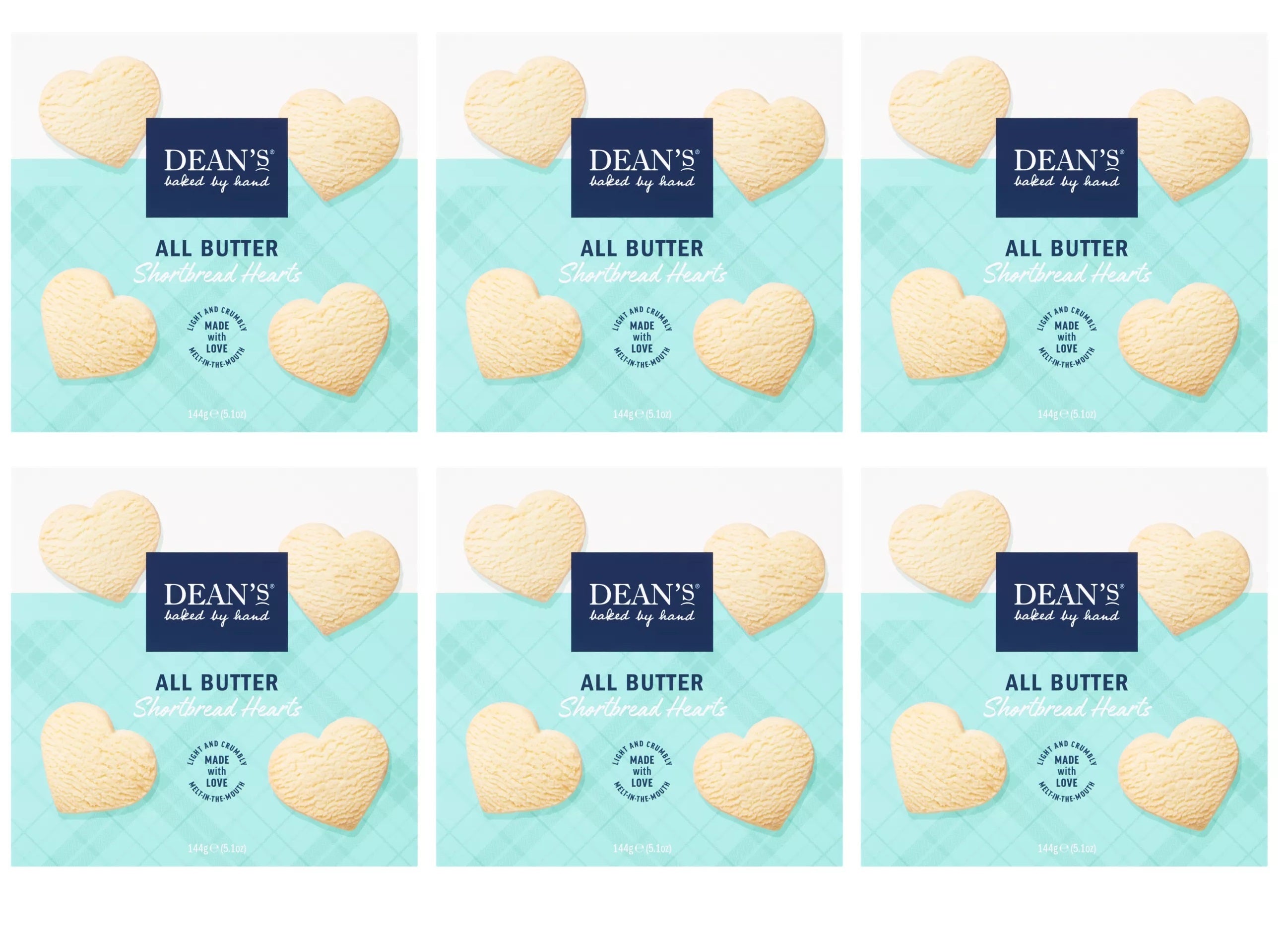 6 x Deans All Butter Shortbread Hearts 144G X 6