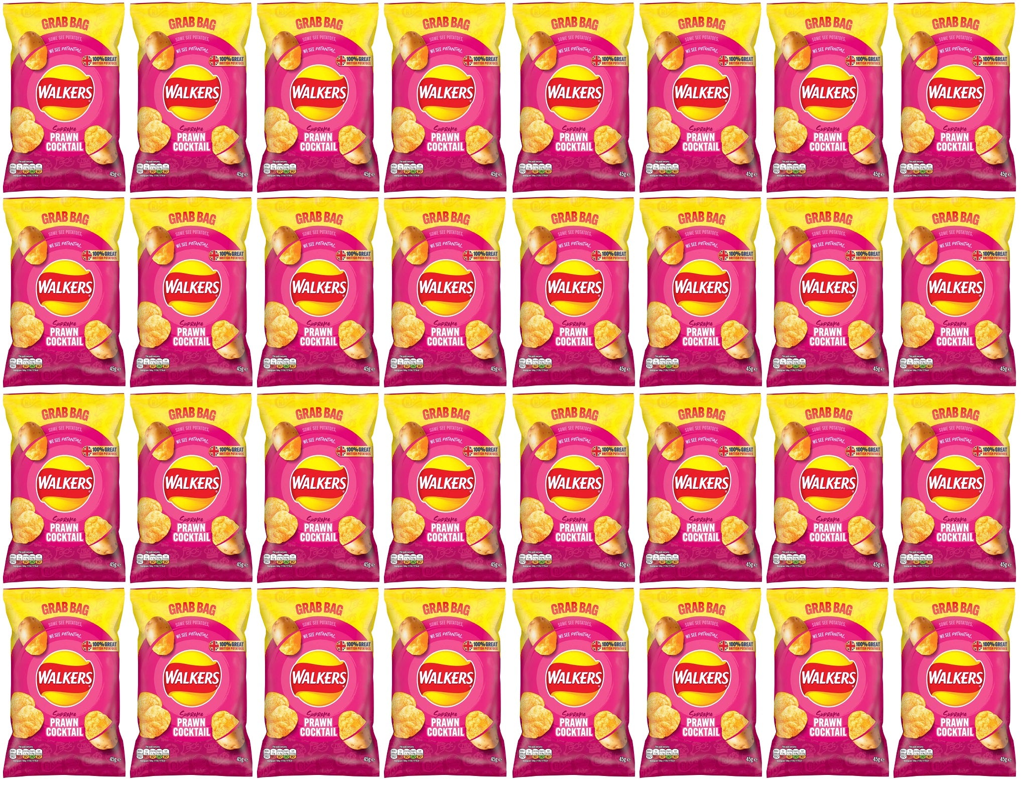 32 x Walkers Prawn Cocktail Crisps 45G