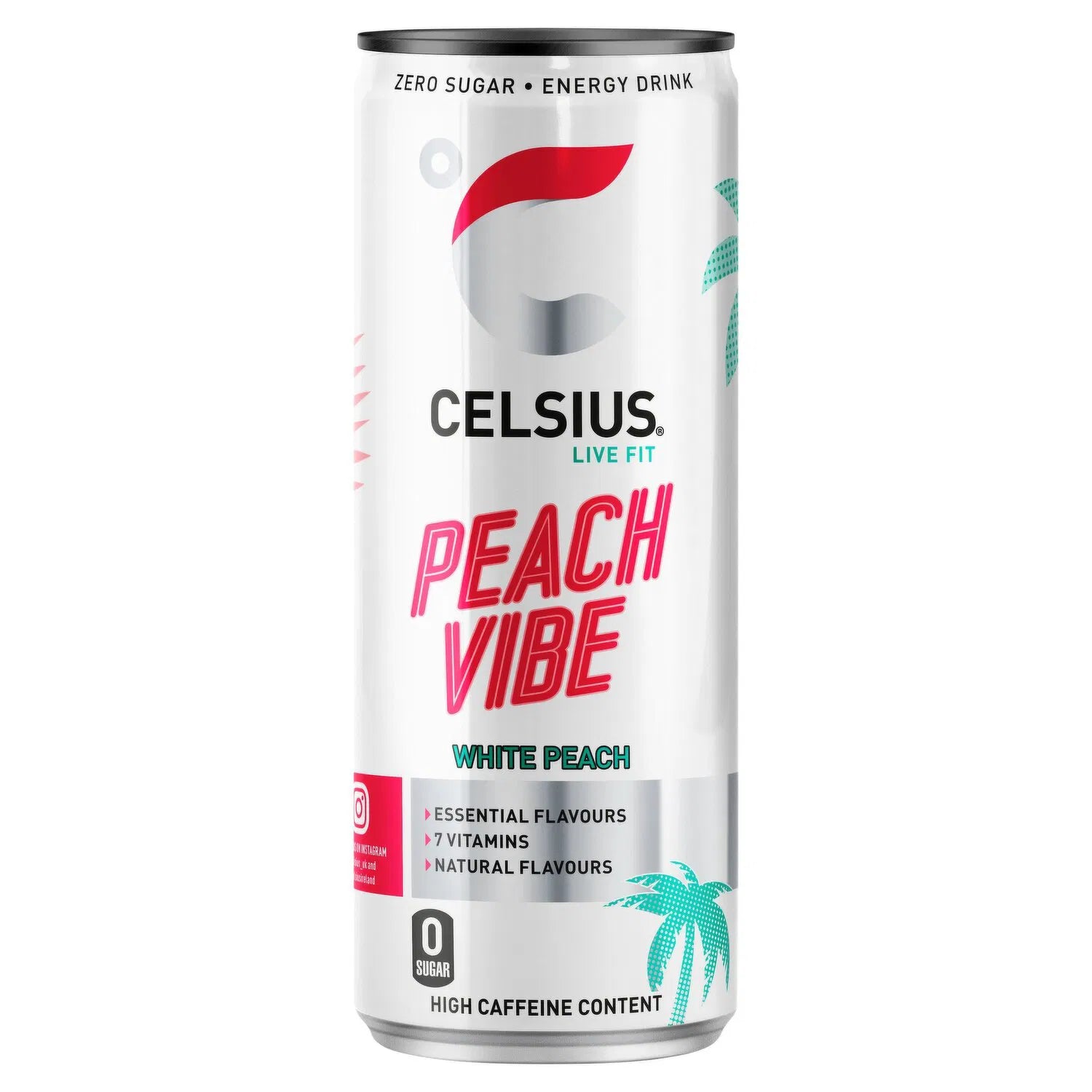 12 x Celsius Zero Sugar Peach Vibe White Peach Energy Drink 355Ml
