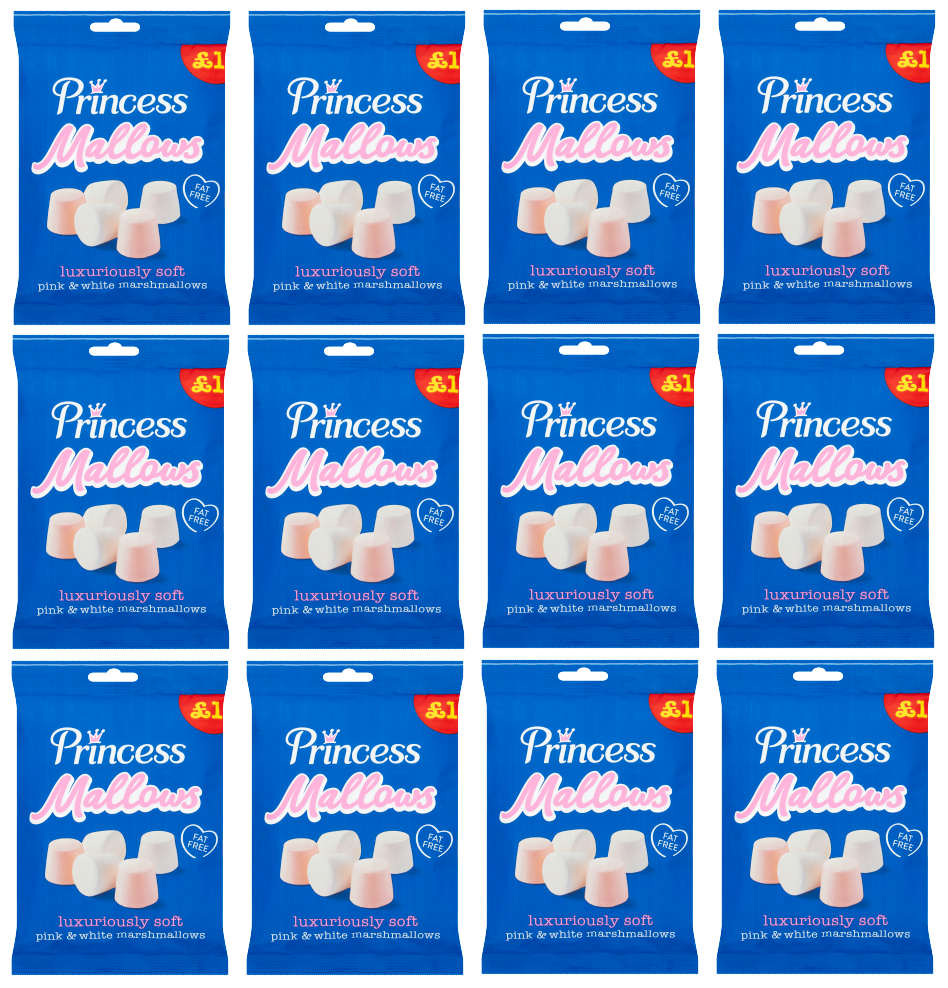12 x Princess Marshmallows Pink & White 150Gm