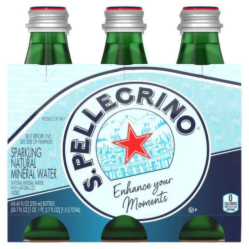 4 x San Pellegrino Carbonated Natural Mineral Water 6X250Ml