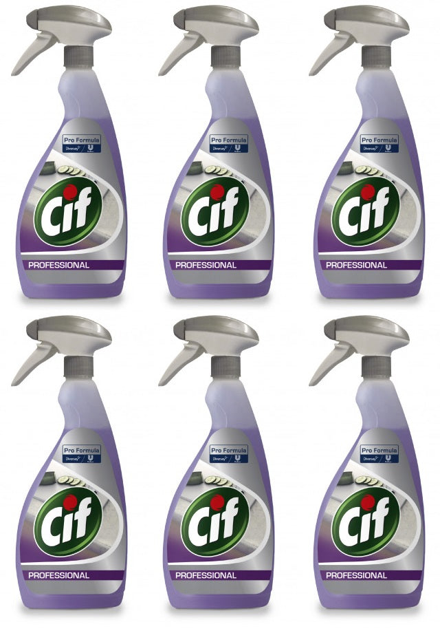 6 x Cif Professional Kitchen 2 In1 Cleaner And Disinfectant 750M