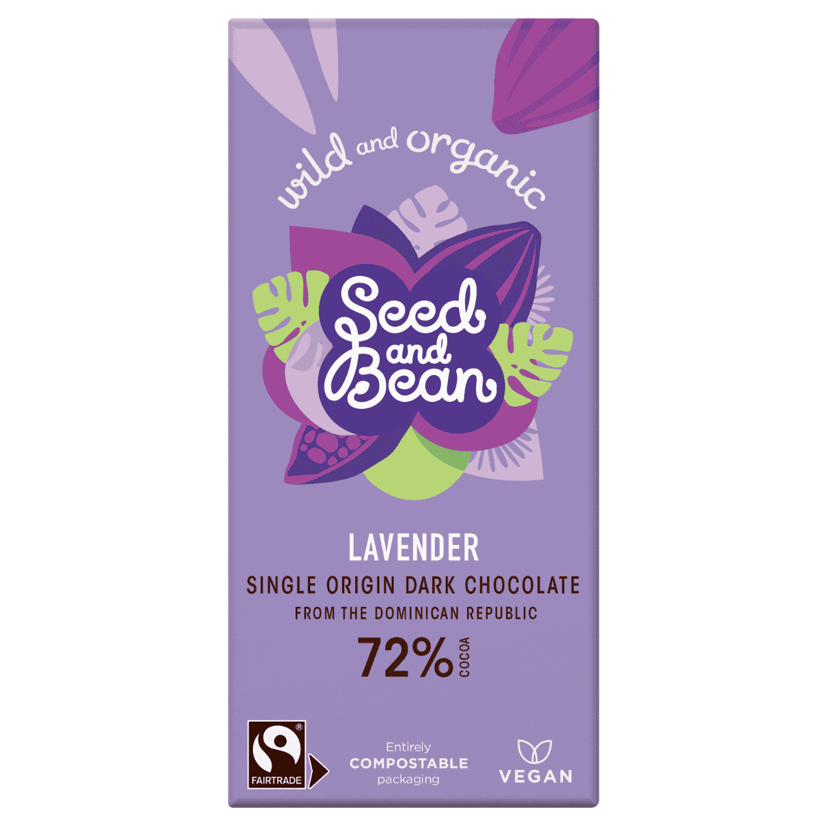 10 x Seed & Bean Dark 72% Fairtrade & Org Lavender Bar - 75g