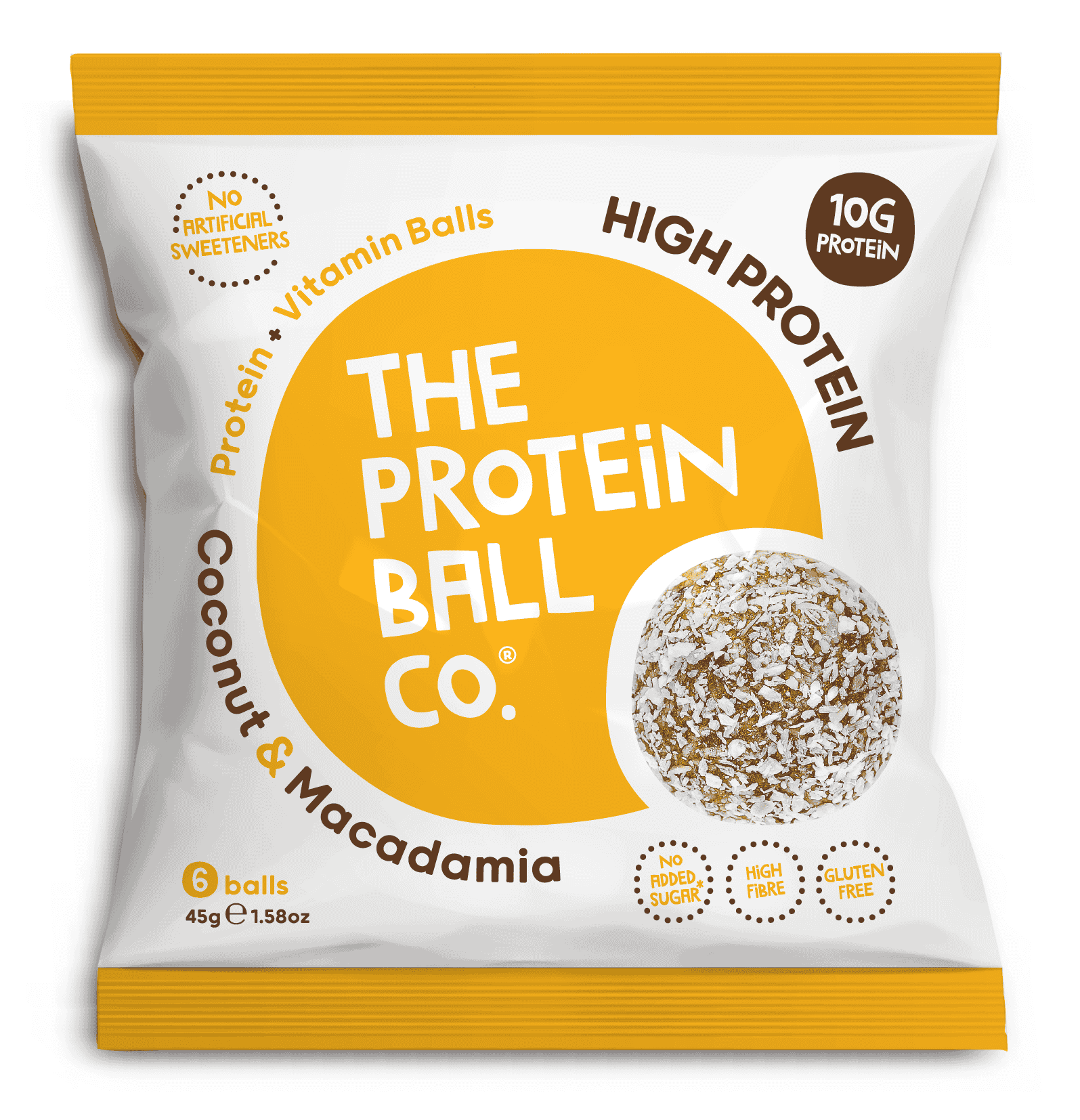 10 x The Protein Ball co C/nut Macadamia Pro + Vit Balls - 45g