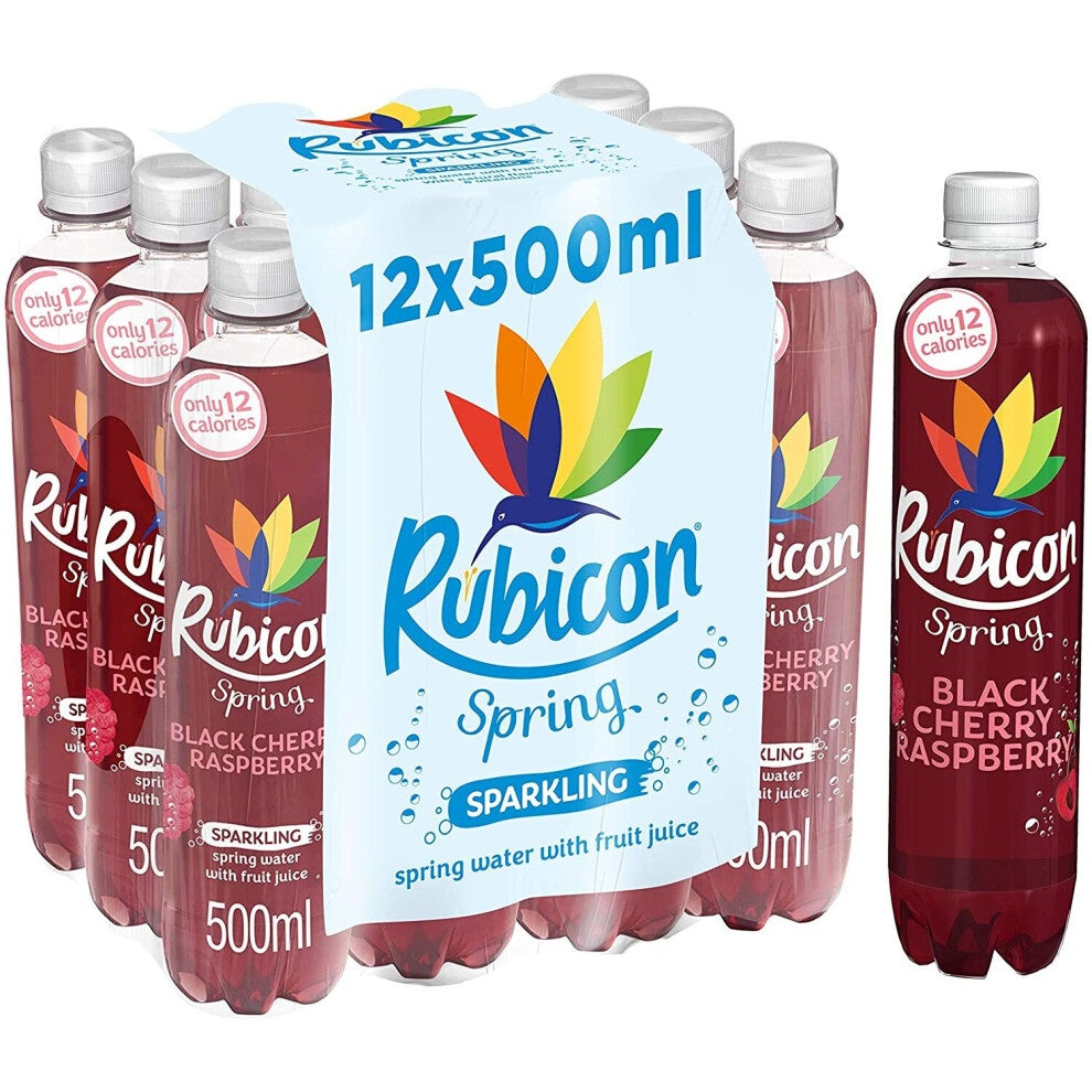 12 x Rubicon Spring Black Cherry Raspberry Flavoured Sparkling Spring Water 500Ml