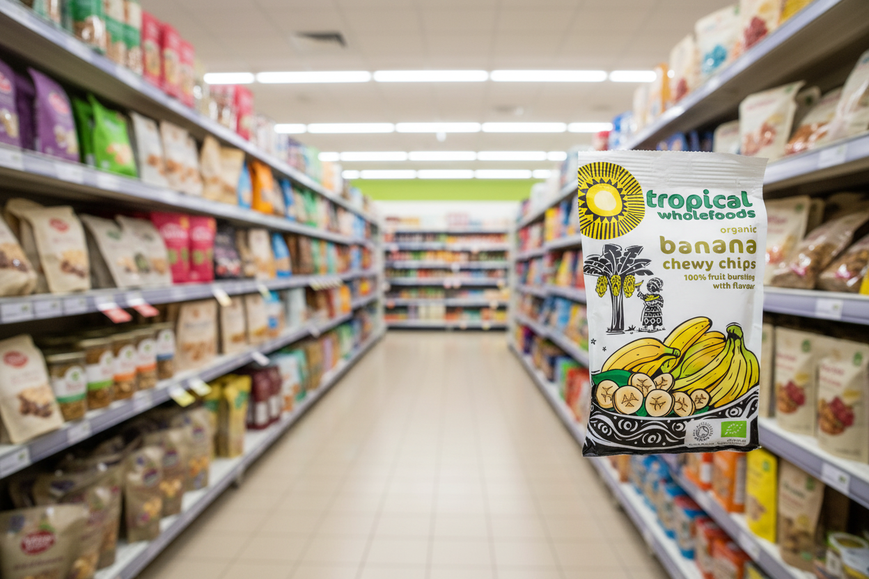 14 x Tropical Wholefoods FT Org Chewy Banana Chips - 150g