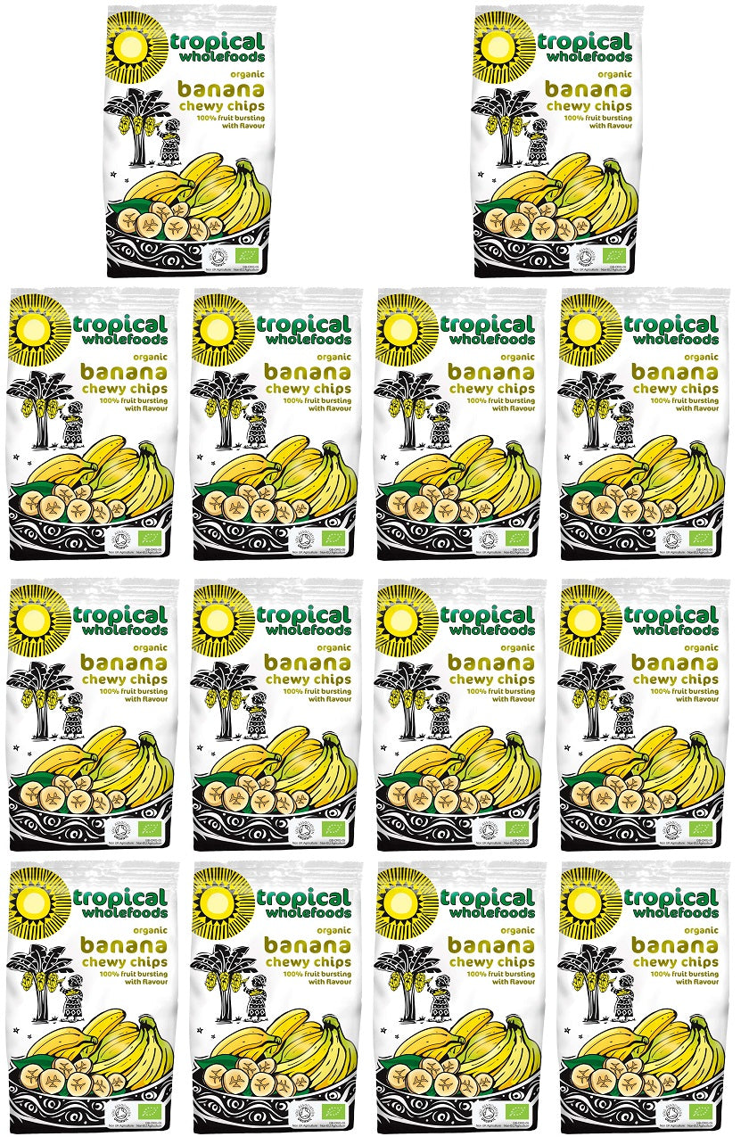 14 x Tropical Wholefoods FT Org Chewy Banana Chips - 150g
