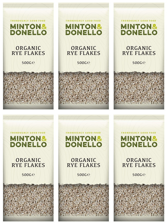 6 x Minton & Donello Organic Rye Flakes - 500g