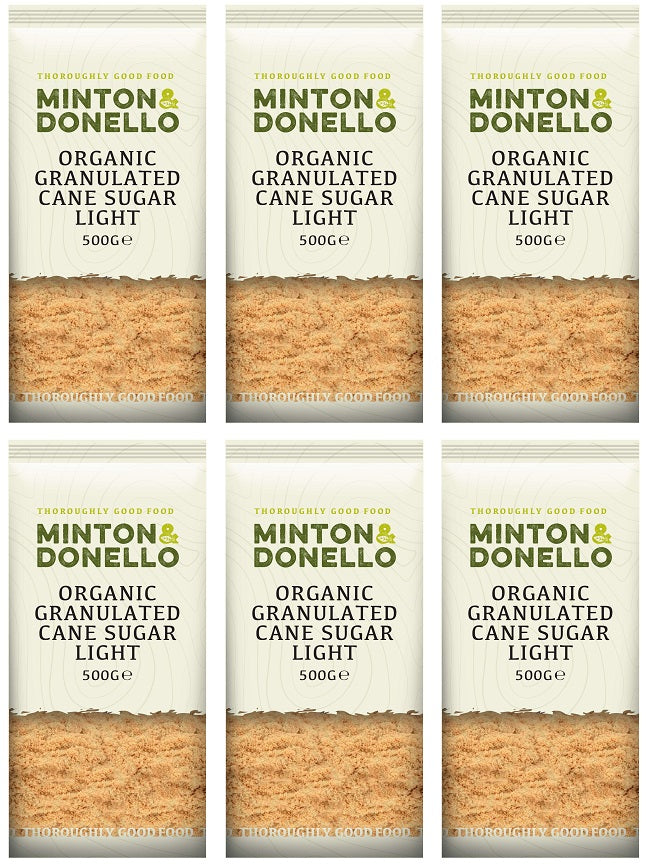6 x Minton & Donello Org Granulated Cane Sugar Light - 500g