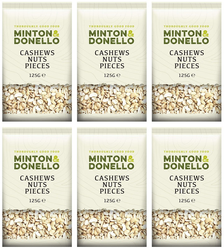 6 x Minton & Donello Cashews Nuts Pieces - 125g