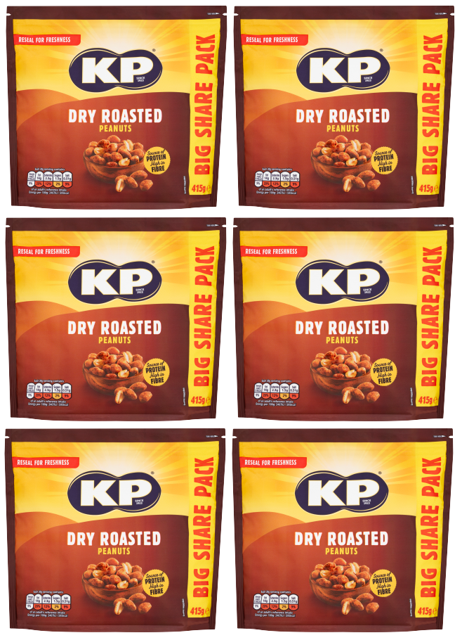 6 X Kp Dry Roasted Peanuts Big Share Pack 415GM