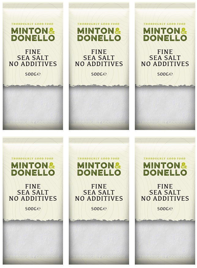 6 x Minton & Donello Fine Sea Salt No Additives - 500g