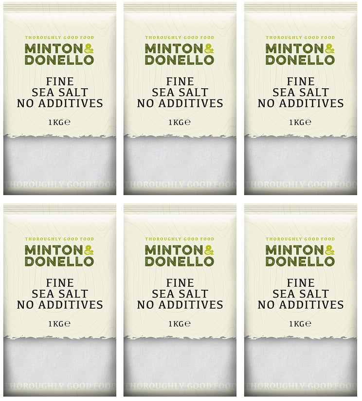 6 x Minton & Donello Fine Sea Salt No Additives - 1000g