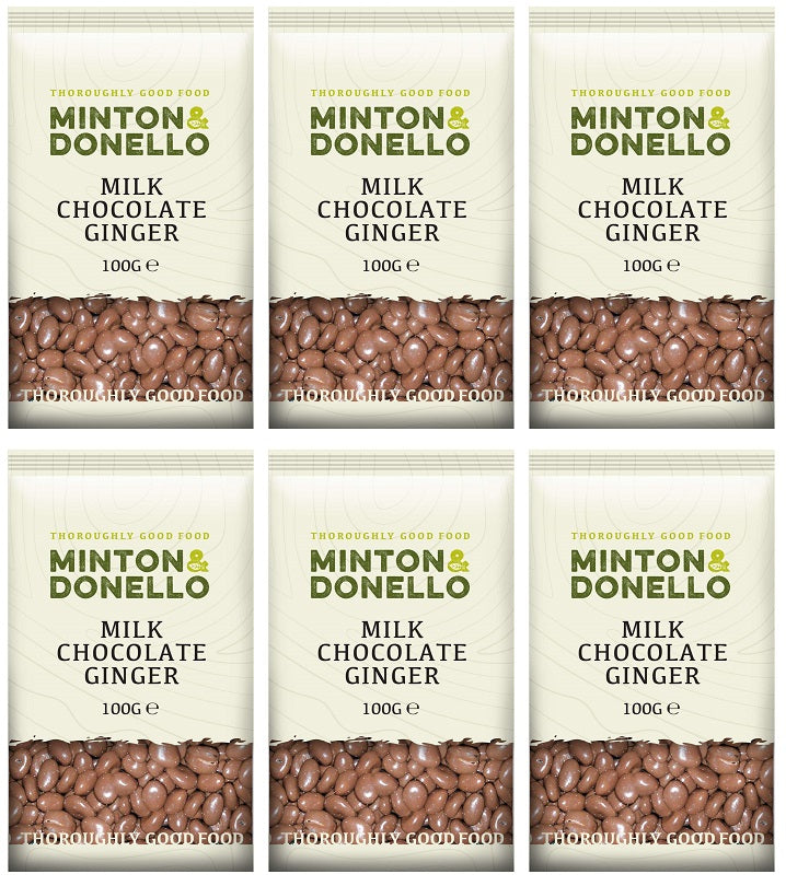 6 x Minton & Donello Milk Chocolate Ginger - 100g