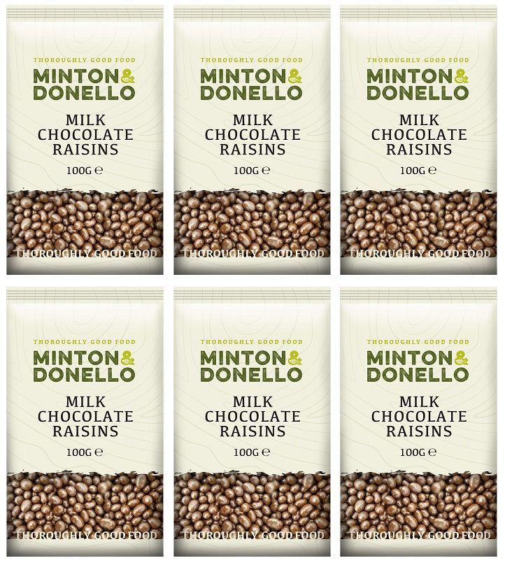 6 x Minton & Donello Milk Chocolate Raisins - 100g