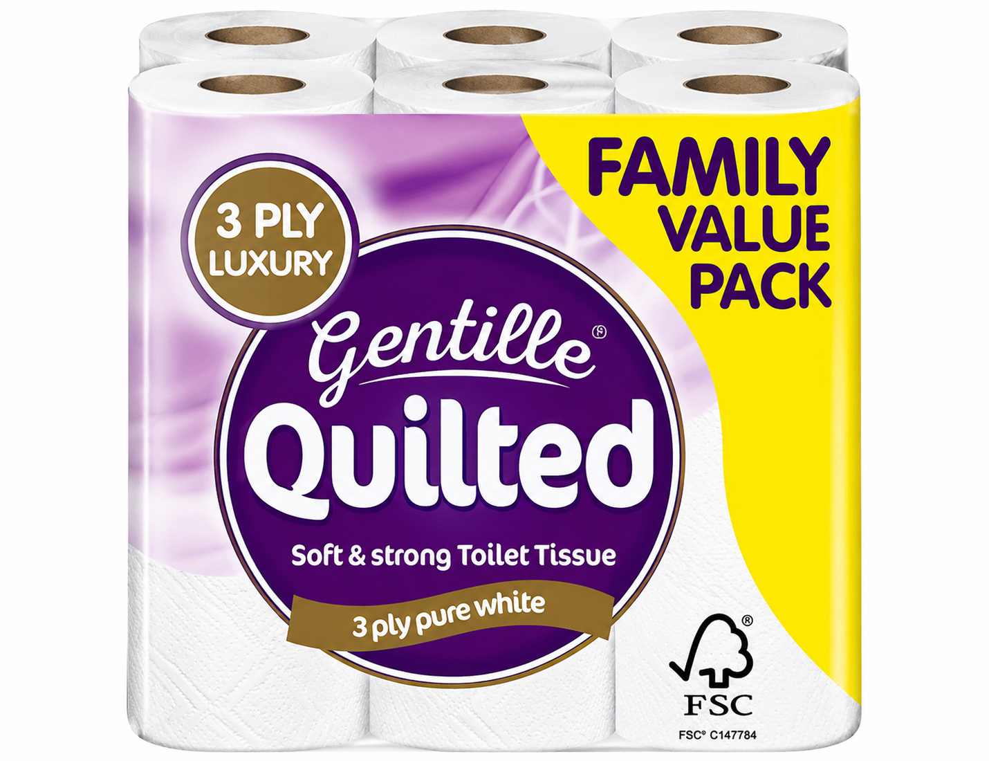 3 X Gentille Quilted Bathroom Tissue - 18 Pack