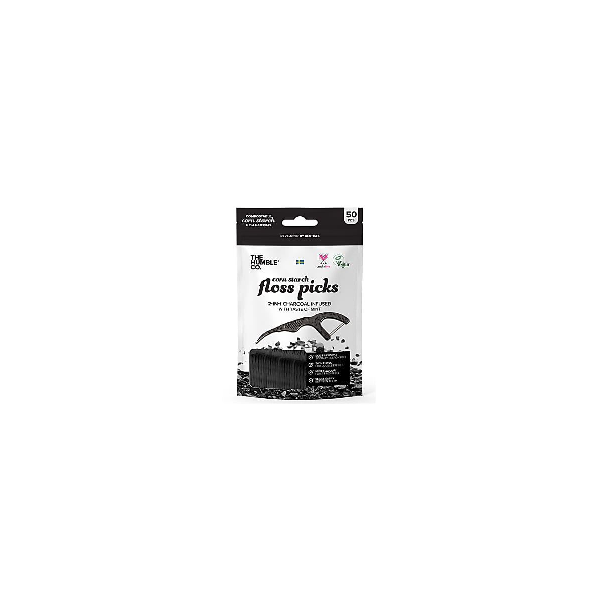 The Humble Co Dental Floss Charcoal Picks - 50pc