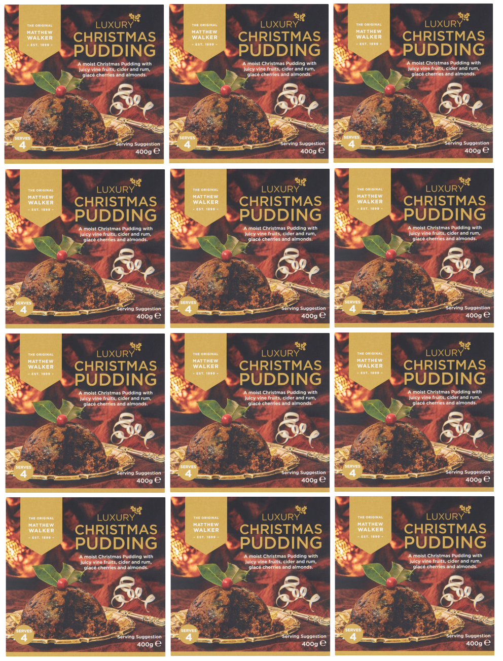 12 X Matthew Walker Luxury Christmas Pudding 400GM