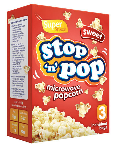 16 x Stop N Pop Microwave Popcorn Sweet 3X85Gm