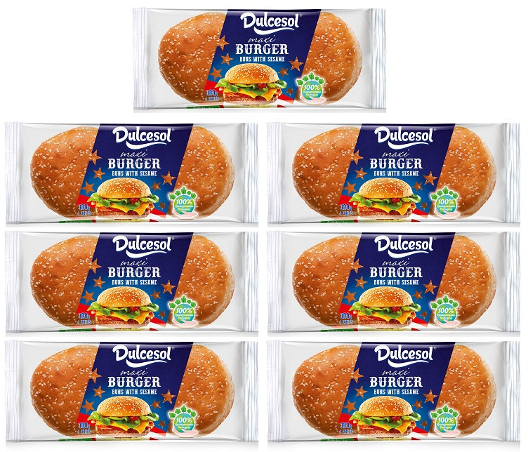 7 x Dulcesol Maxi Burger Buns Sesame Seeds 4 Pack - 300Gm
