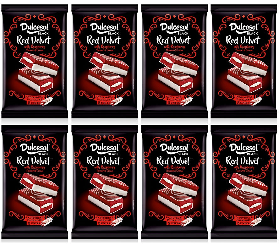 8 x Dulcesol Black Red Velvet Cakes Raspberry 5 Pack - 175Gm
