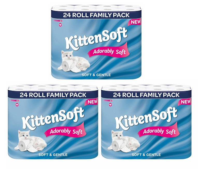 3 x Kittensoft Toilet Roll Adorably Soft White 24Pk