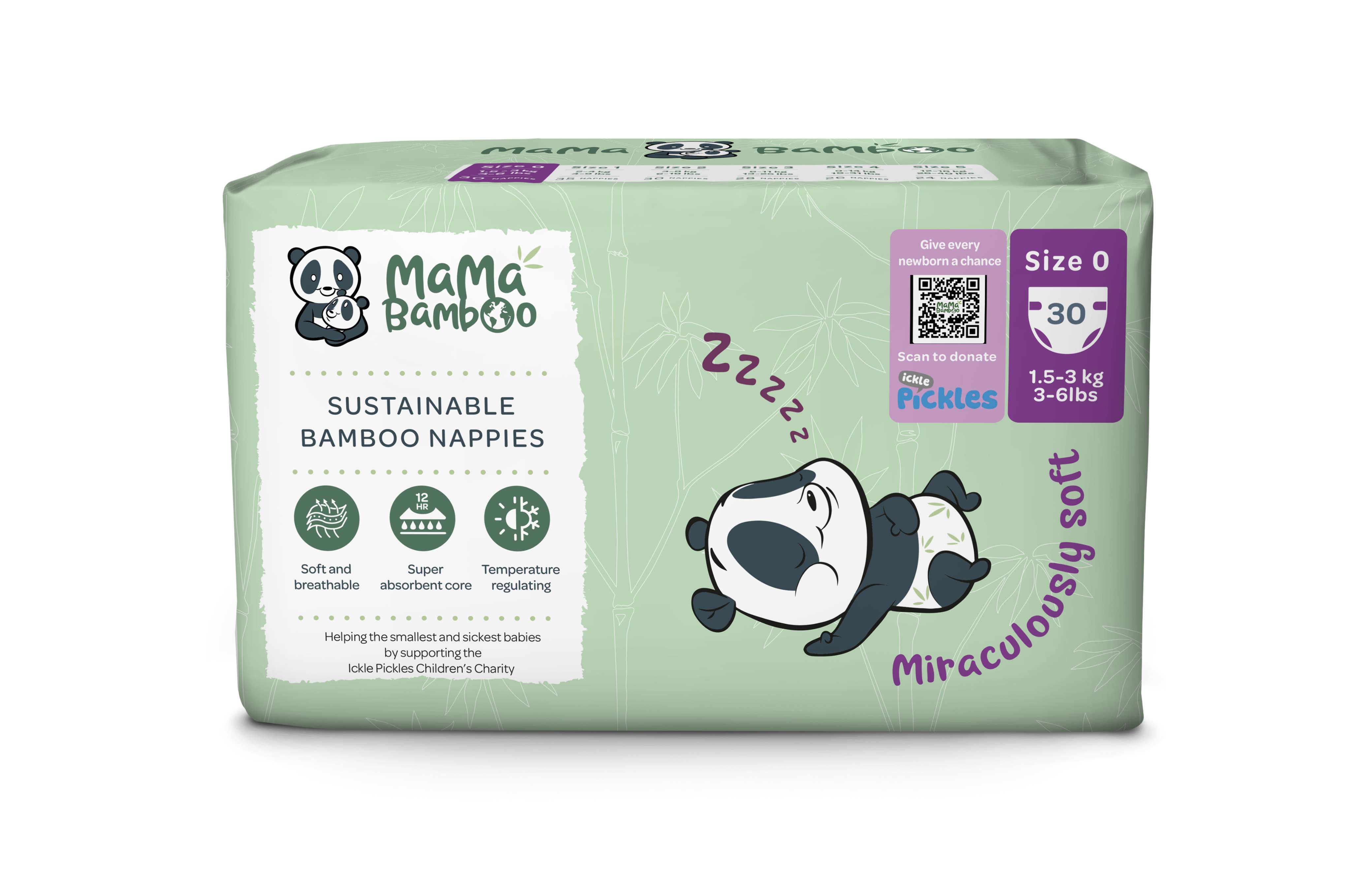 Mama Bamboo Eco Nappies - Size 0 (Tiny Baby) - 30pc
