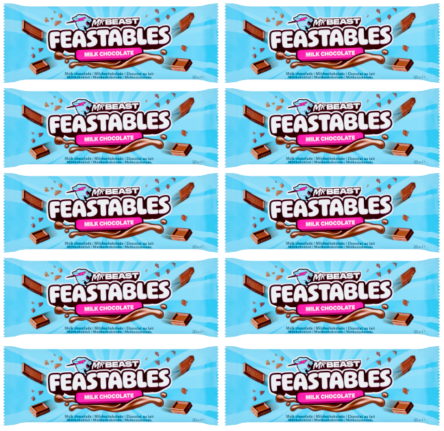 10 x Mr Beast Feastables Milk Chocolate - 60GM