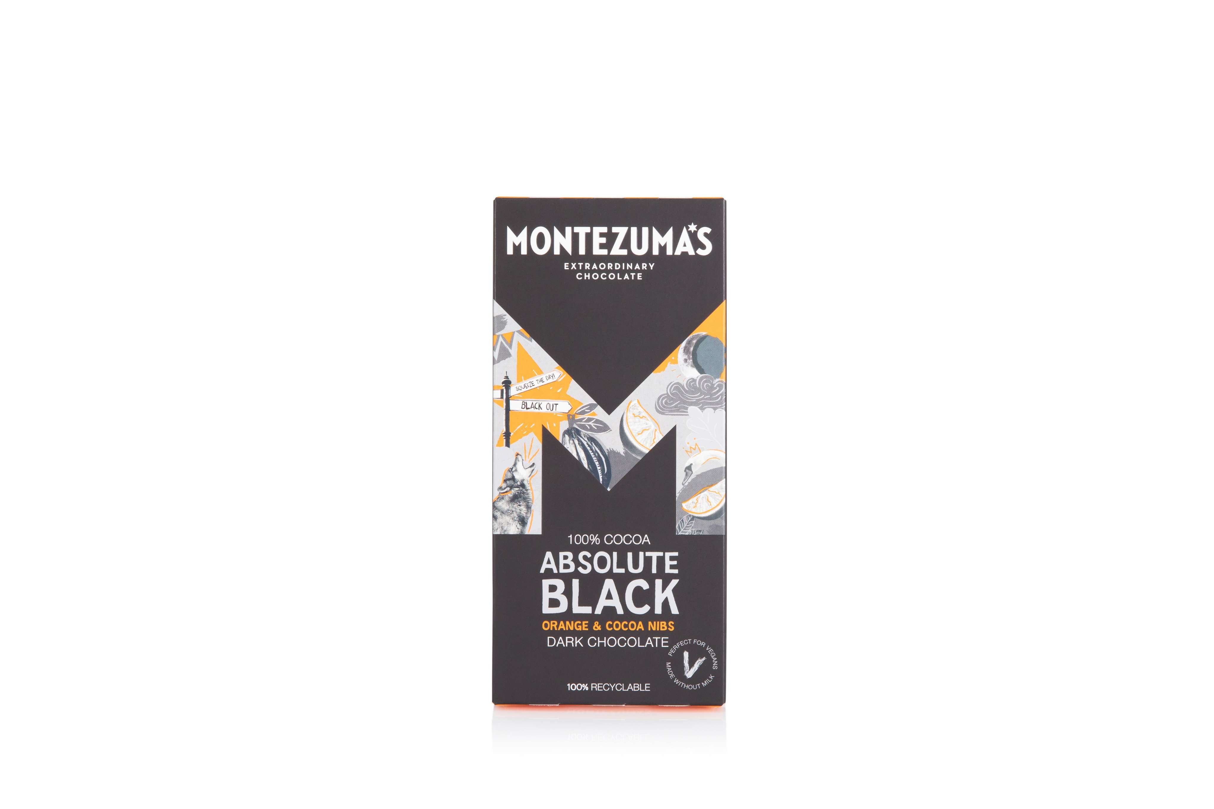 12 x Montezuma Absolute Black with Orange & Cocoa Nibs - 90g