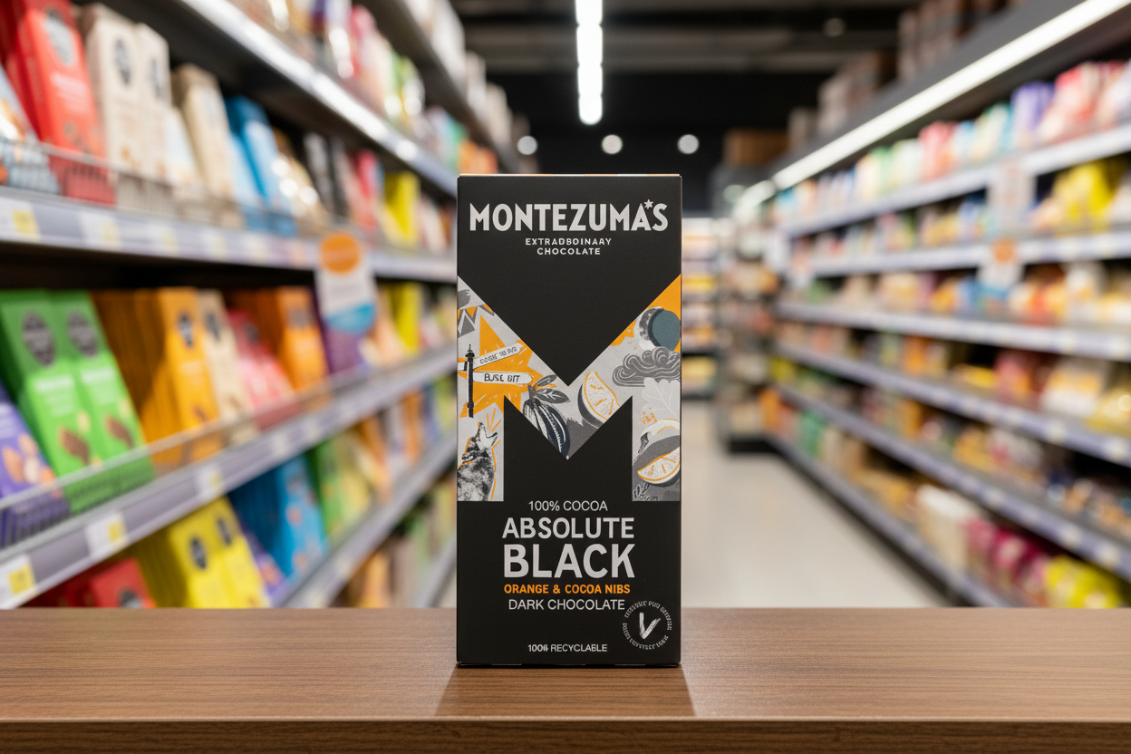 12 x Montezuma Absolute Black with Orange & Cocoa Nibs - 90g