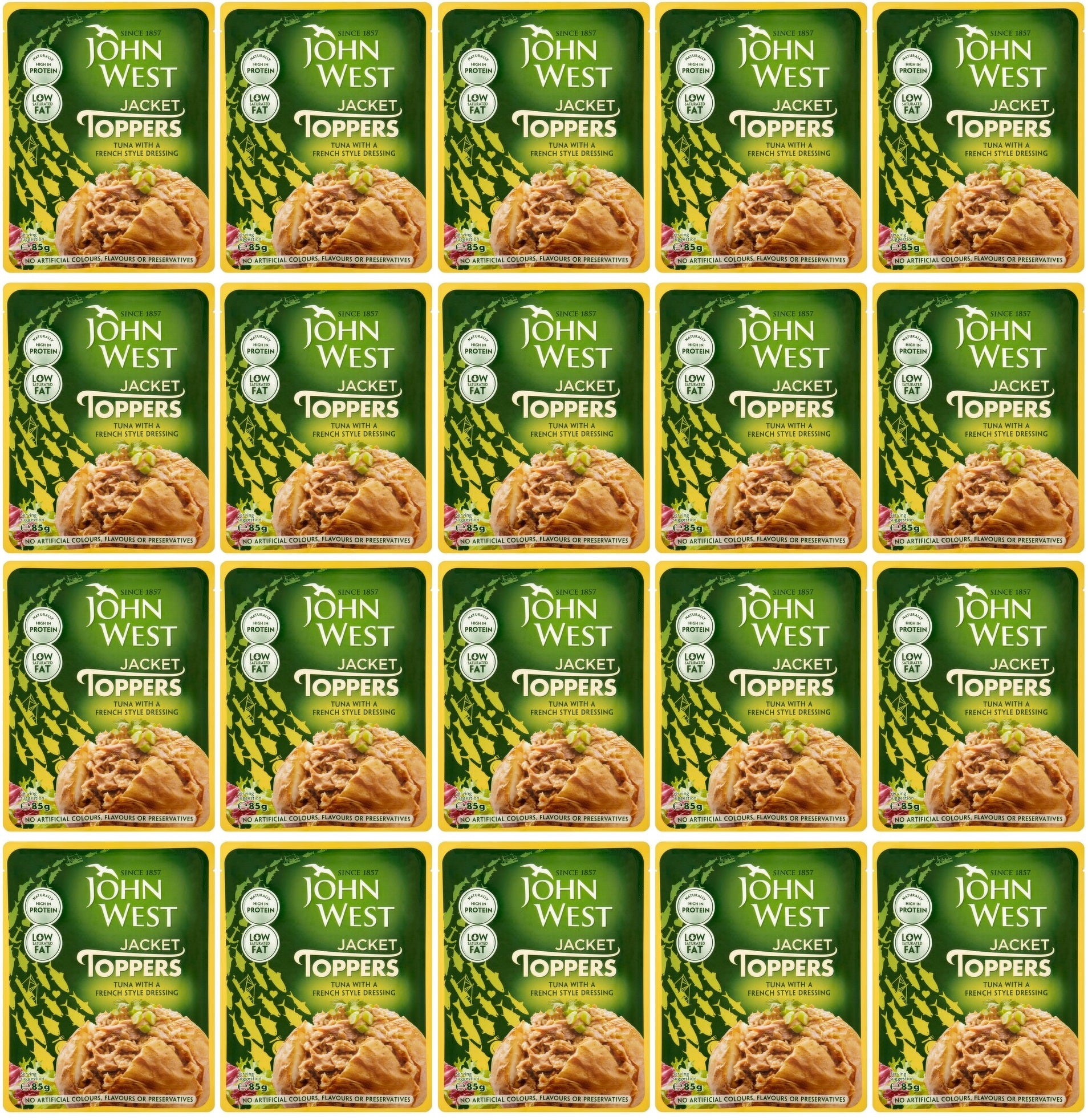 20 x John West Jacket Toppers Tuna With A French Style Dressing 85G