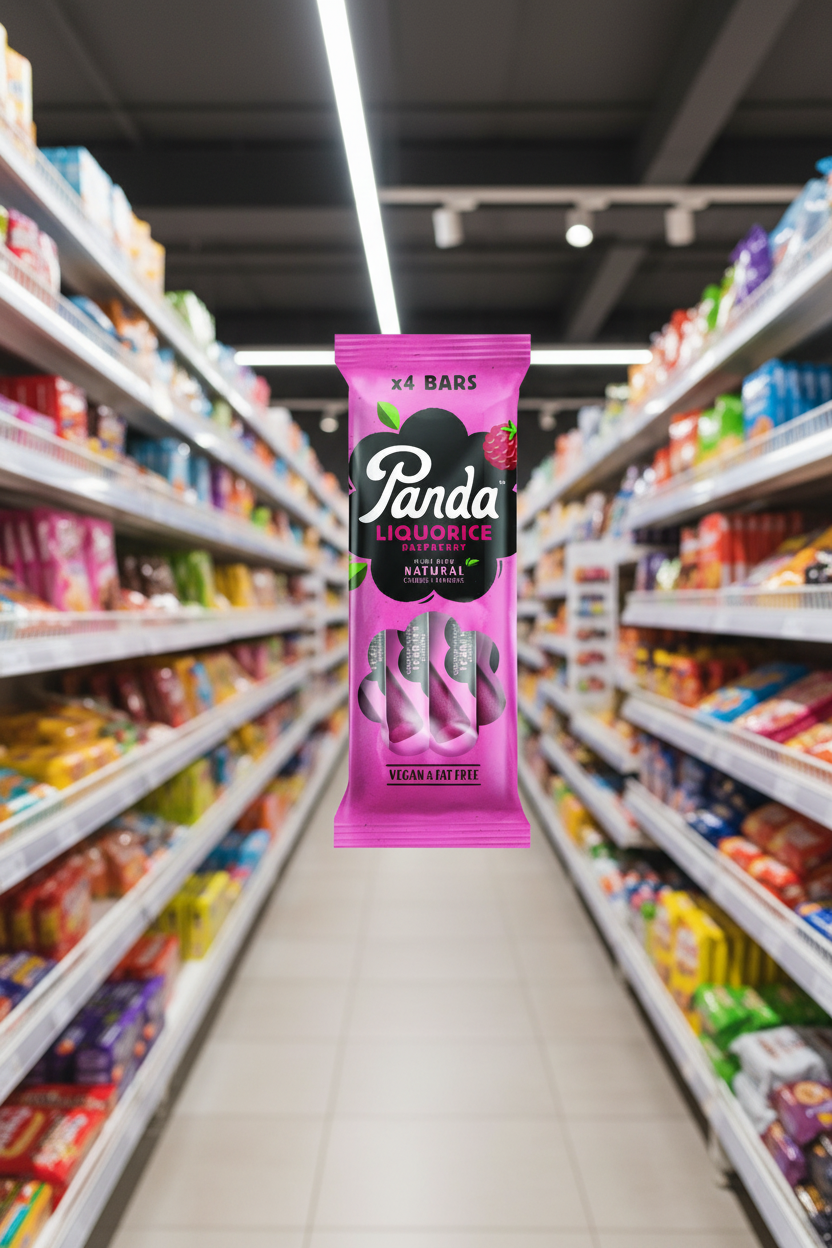 18 x Panda Natural Raspberry Liquorice Bar 4pk - 128g