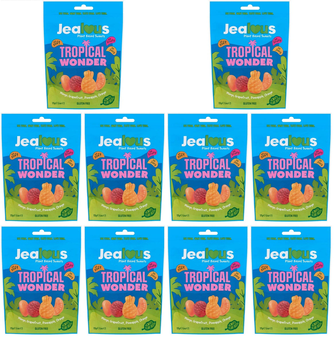 10 x Jealous Sweets Tropical Wonder Share Bag - 125g
