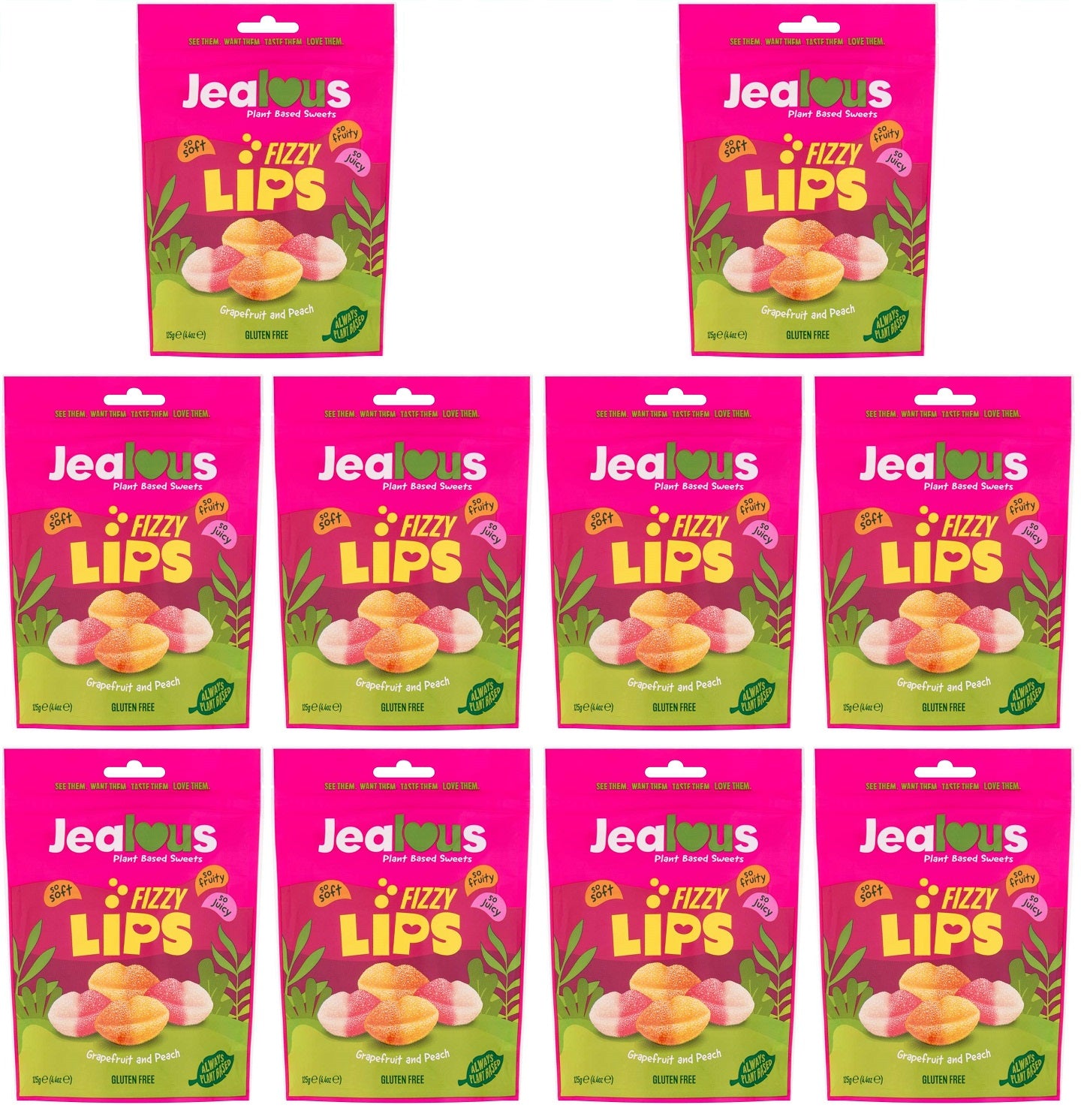 10 x Jealous Sweets Fizzy Lips Share Bag - 125g