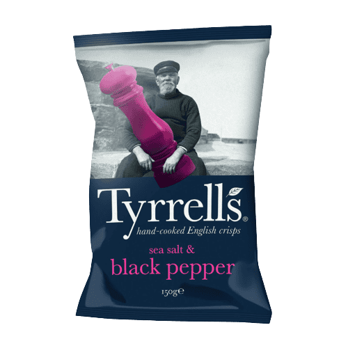 12 x Tyrrells Sea Salt & Black Pepper Potato Crisps - 150g