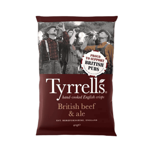 24 x Tyrrells British Beef & Ale Potato Crisps - 40g