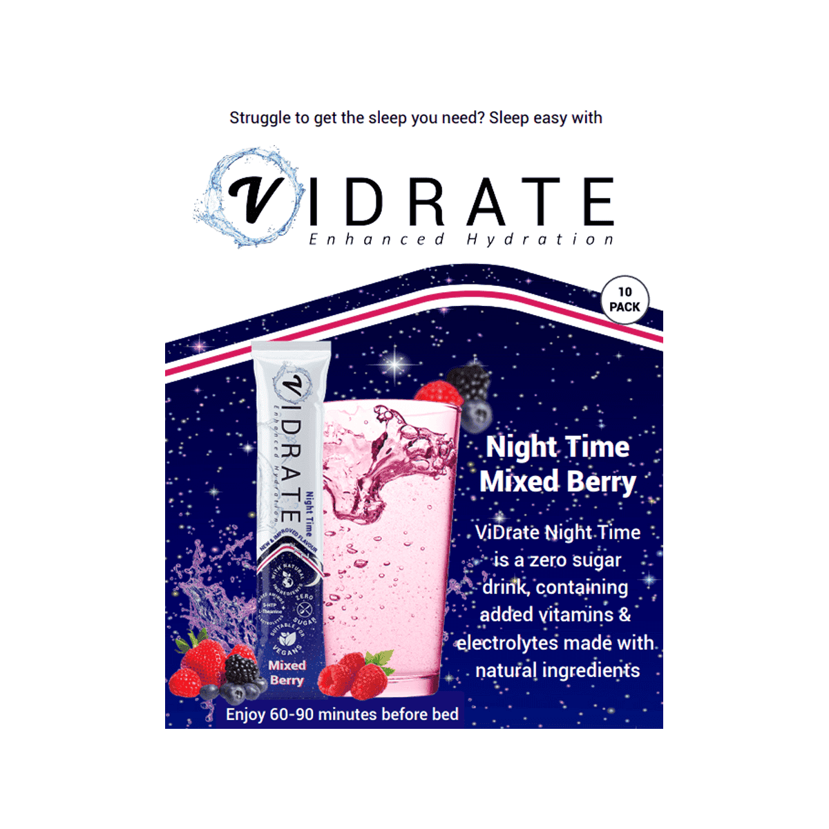 ViDrate Night Time (Mixed Berry) SRDU - 10x3g