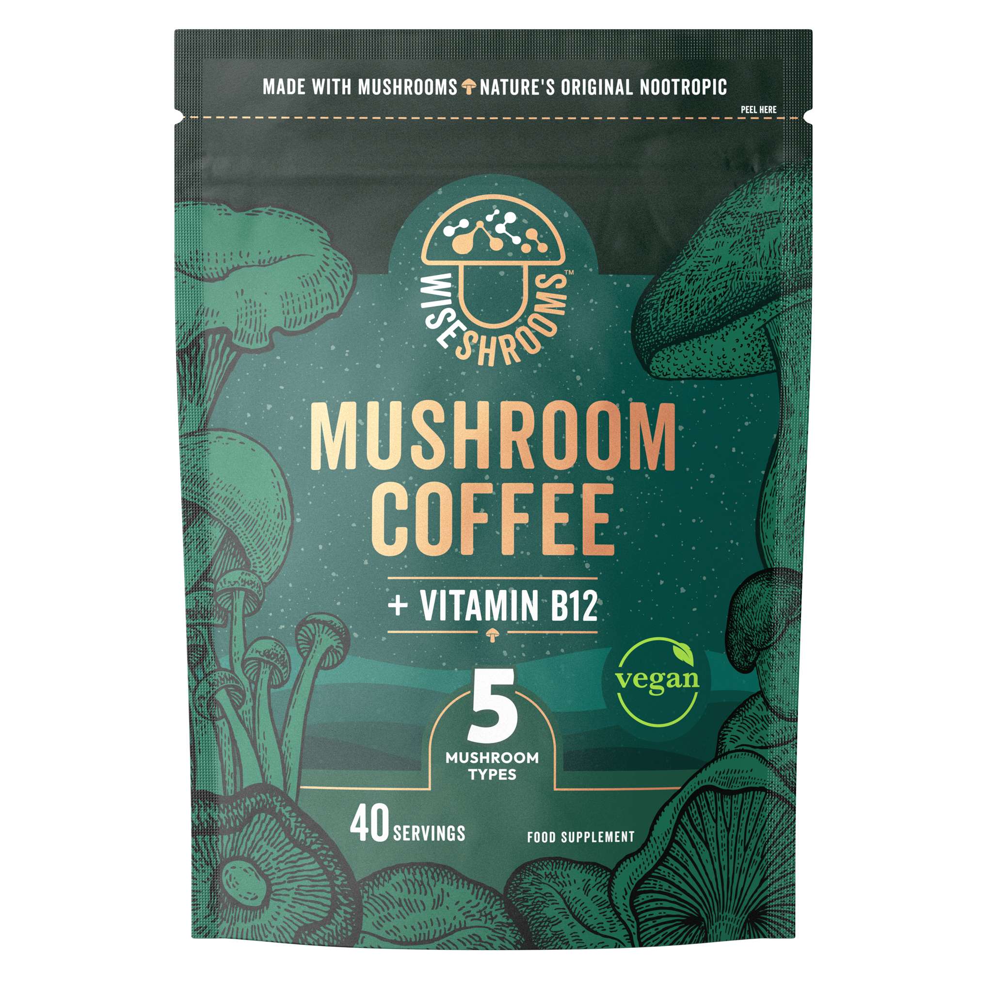 Wiseshrooms Mushroom Coffee + Vit B12 & D - 100g