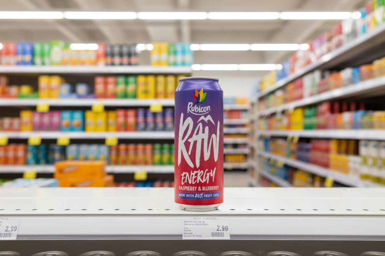 12 x Rubicon Raw Energy Raspberry & Blueberry 500Ml