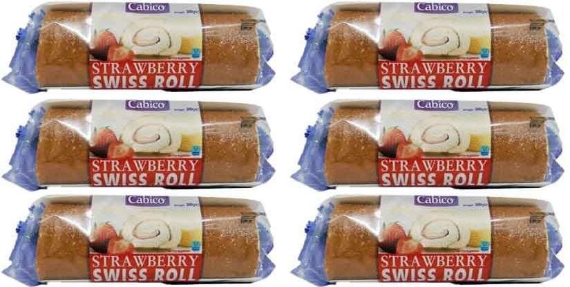 6 X Cabico Strawberry Swiss Roll 300GM