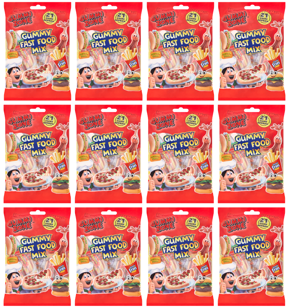 12 X Gummi Zone Gummy Fast Food Mix Multibag 172G