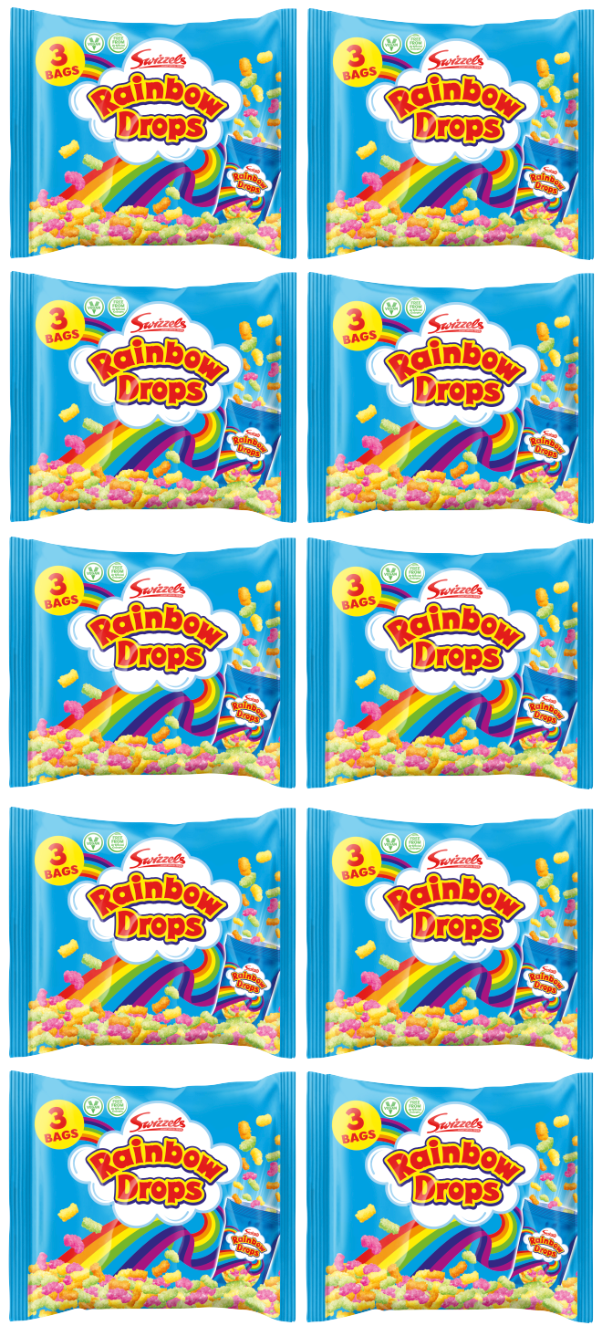 10 x Swizzels Rainbow Drops 3Pk - 94Gm