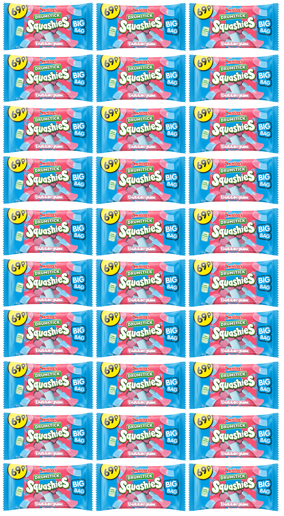 30 X Squashies Drumstick Bubblegum 60GM