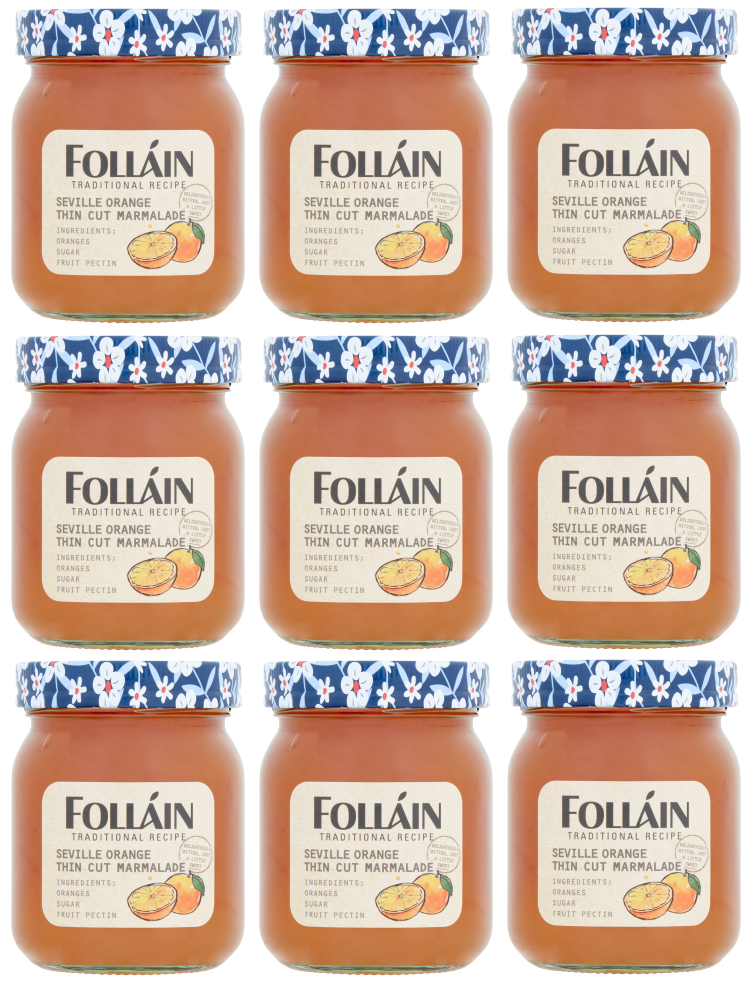 9 x Follain Traditional Recipe Seville Thin Cut Orange Marmalade - 370G