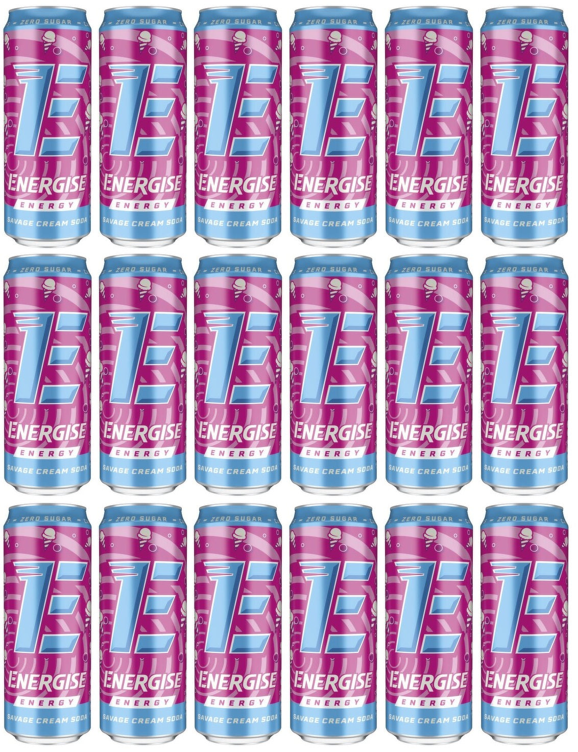 18 x Energise Energy Savage Cream Soda Can 330Ml