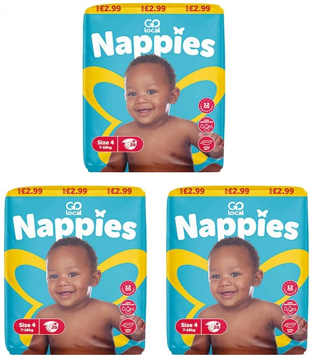 3 X Go Local Nappies Size 4 - 20 Pack