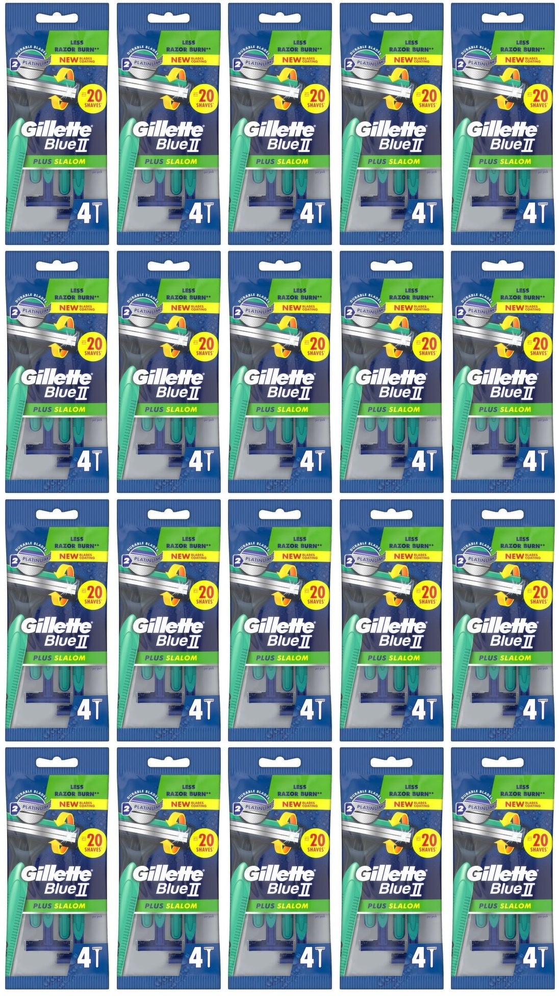 20 x Gillette Blue 2 Plus Slalom Disposable 4 S